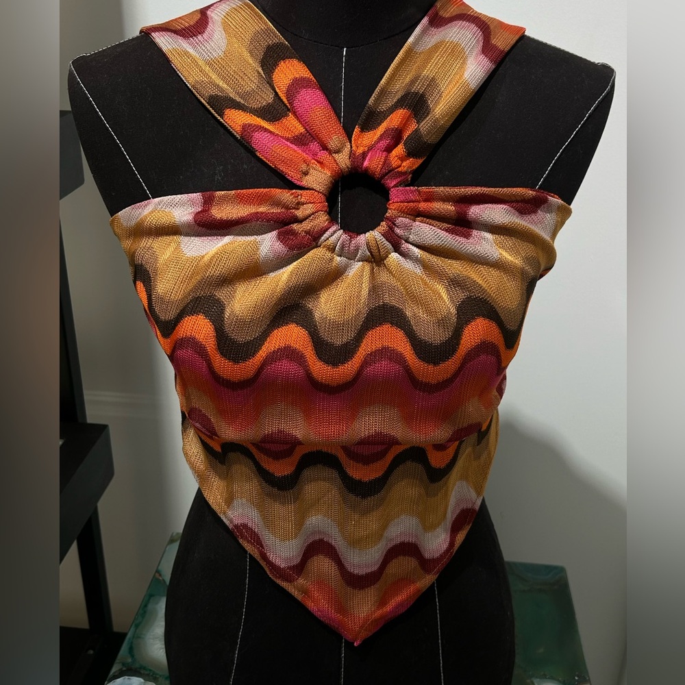 Multicolor Halter Top with Ring Detail